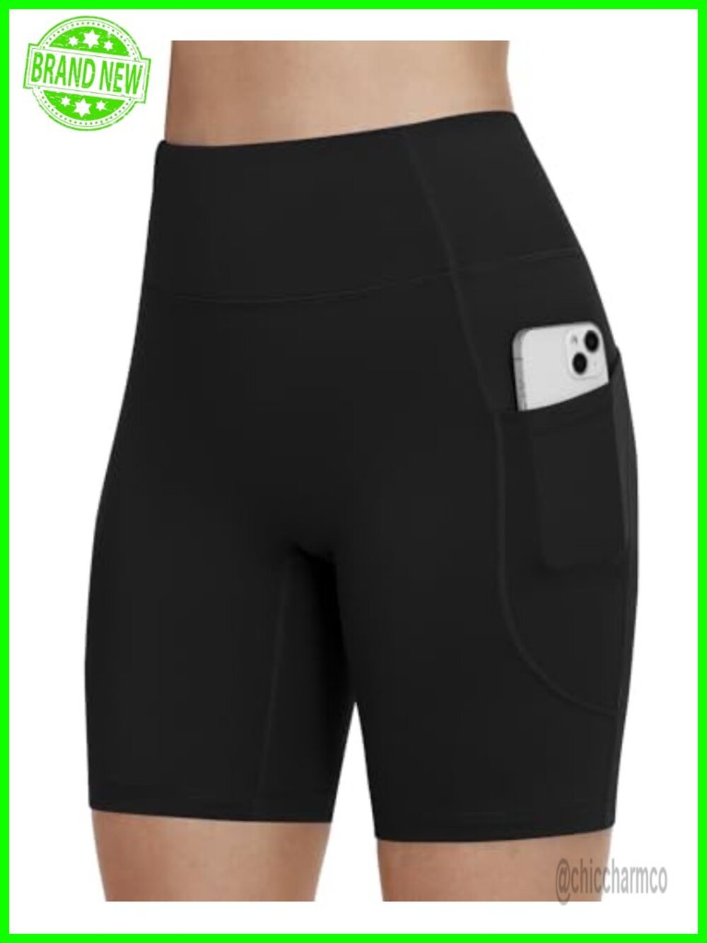 High Waist Tummy Control Bike Shorts No Front Seam 4/6/8 Inseam Pockets - Picture 2 of 7